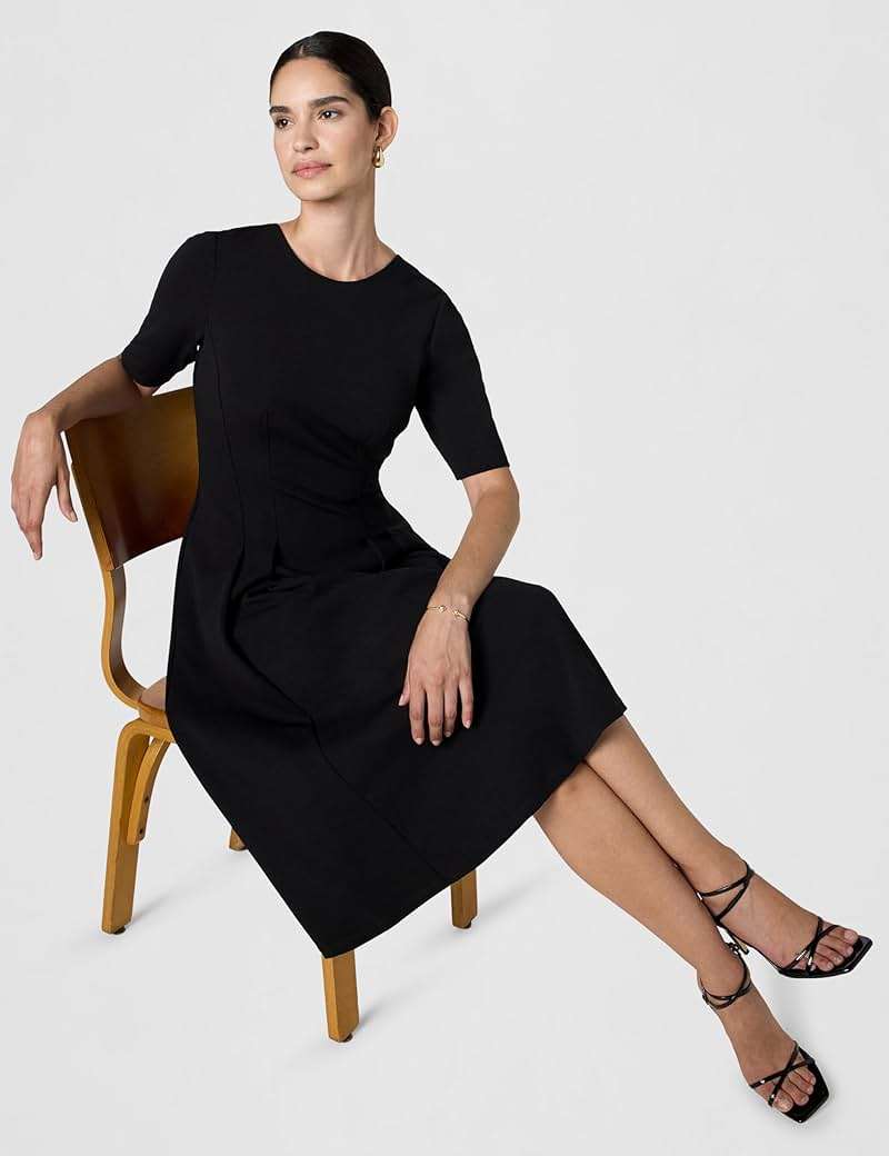 Maggy London Womens Short Sleeve Double Pleat Midi DressDress - Image 2