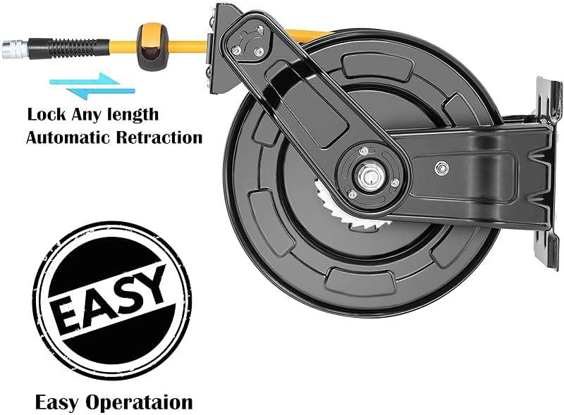 AIRZILLA Premium Steel Retractable Air Hose Reel With Dual Arm, 3/8"x65Ft Hybrid Polymer Hose, Heavy Duty Air Hose Reel included Auto Rewind Reel | Quick Air Coupler | Durable Double side Frame - Image 3
