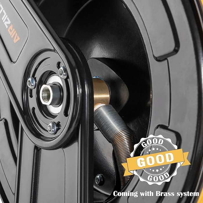 AIRZILLA Premium Steel Retractable Air Hose Reel With Dual Arm, 3/8"x65Ft Hybrid Polymer Hose, Heavy Duty Air Hose Reel included Auto Rewind Reel | Quick Air Coupler | Durable Double side Frame - Image 4