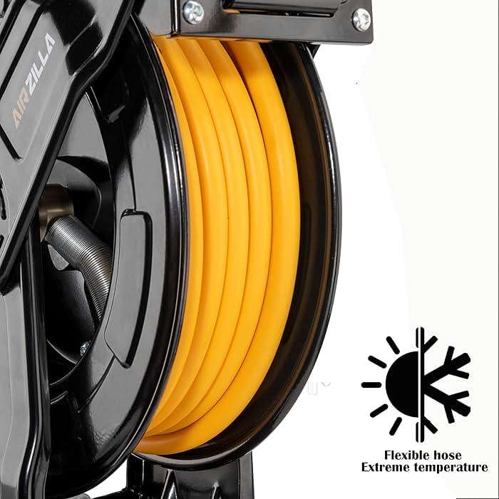 AIRZILLA Premium Steel Retractable Air Hose Reel With Dual Arm, 3/8"x65Ft Hybrid Polymer Hose, Heavy Duty Air Hose Reel included Auto Rewind Reel | Quick Air Coupler | Durable Double side Frame - Image 5