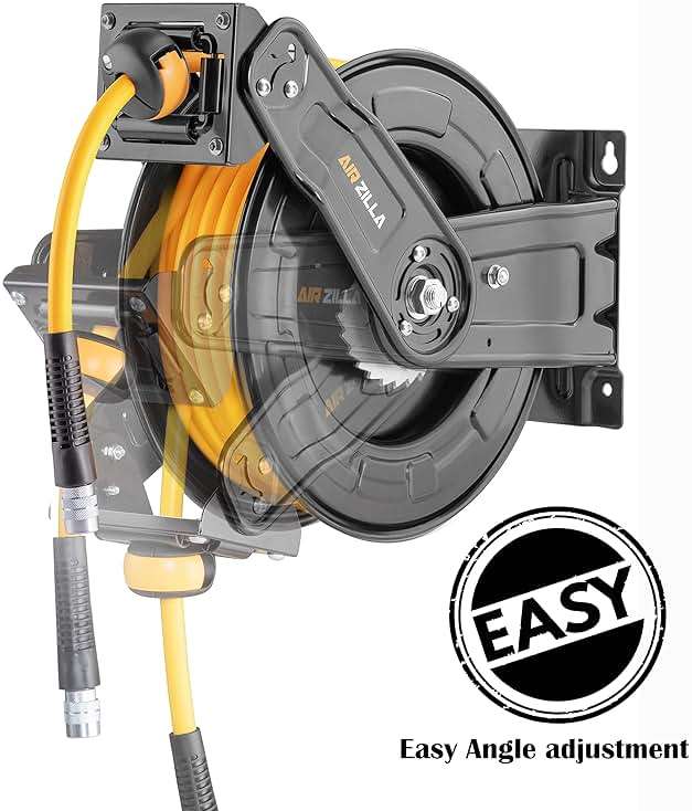 AIRZILLA Premium Steel Retractable Air Hose Reel With Dual Arm, 3/8"x65Ft Hybrid Polymer Hose, Heavy Duty Air Hose Reel included Auto Rewind Reel | Quick Air Coupler | Durable Double side Frame - Image 8