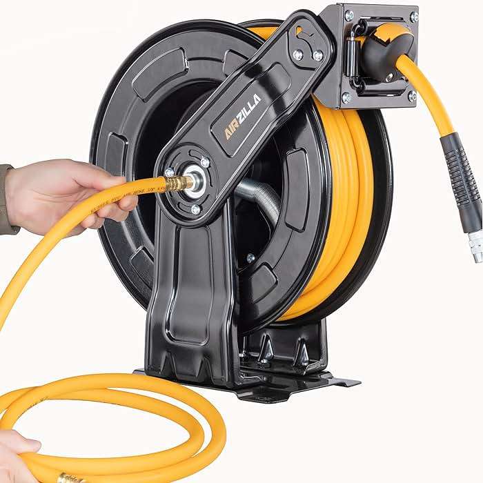 AIRZILLA Premium Steel Retractable Air Hose Reel With Dual Arm, 3/8"x65Ft Hybrid Polymer Hose, Heavy Duty Air Hose Reel included Auto Rewind Reel | Quick Air Coupler | Durable Double side Frame - Image 9