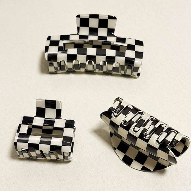 Bmobuo Vintage Checkered Y2K Hair Barrettes, Aesthetic 3Pcs Claw Clips for Women and Girls - Image 2