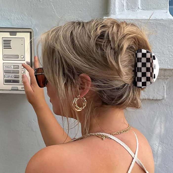 Bmobuo Vintage Checkered Y2K Hair Barrettes, Aesthetic 3Pcs Claw Clips for Women and Girls - Image 3