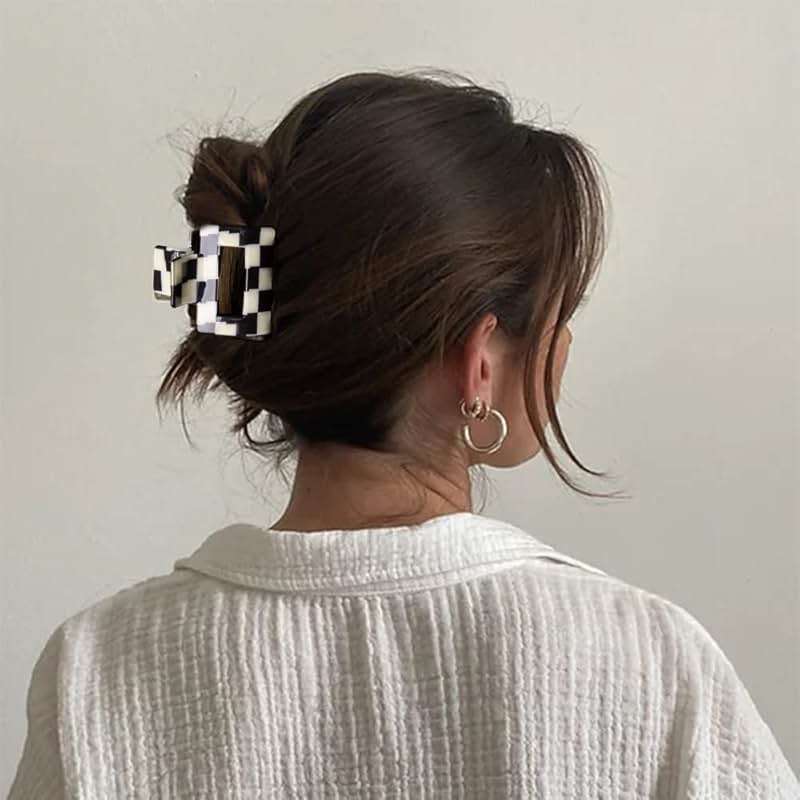 Bmobuo Vintage Checkered Y2K Hair Barrettes, Aesthetic 3Pcs Claw Clips for Women and Girls - Image 4