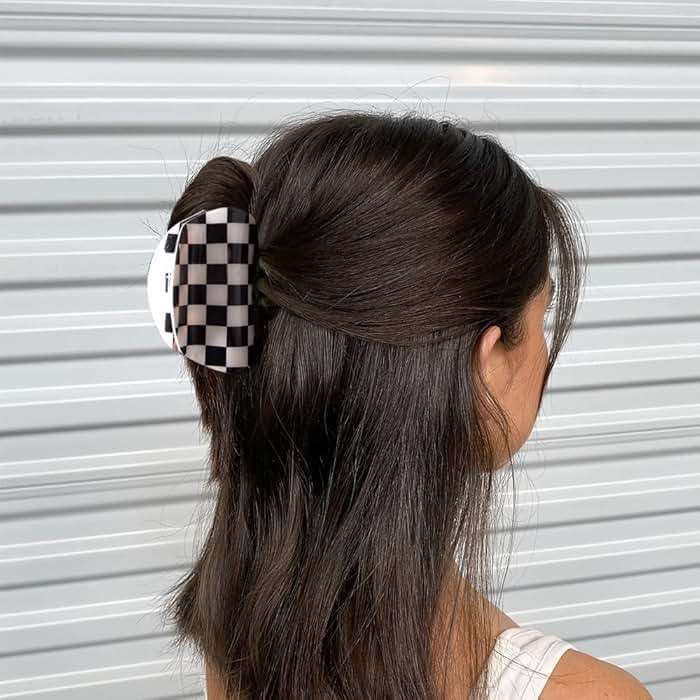 Bmobuo Vintage Checkered Y2K Hair Barrettes, Aesthetic 3Pcs Claw Clips for Women and Girls - Image 5