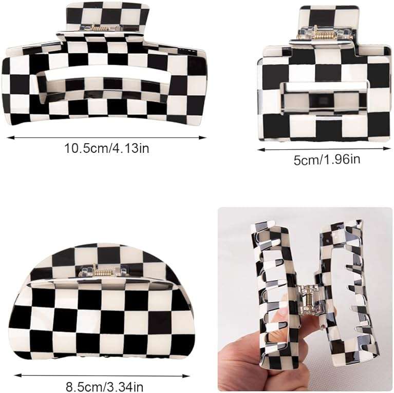 Bmobuo Vintage Checkered Y2K Hair Barrettes, Aesthetic 3Pcs Claw Clips for Women and Girls - Image 7