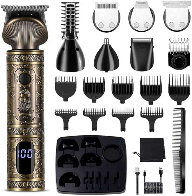 Scttomon Beard Trimmer Kit Professional Hair Clipper Zero Gapped T-Blade Electric Shaver Razor Nose Body Trimmer for Men Cordless Grooming Kit 7 in 1 - Image 1