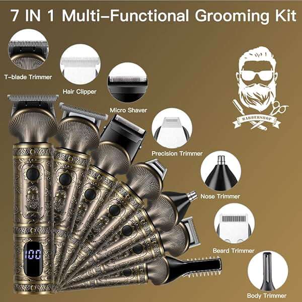 Scttomon Beard Trimmer Kit Professional Hair Clipper Zero Gapped T-Blade Electric Shaver Razor Nose Body Trimmer for Men Cordless Grooming Kit 7 in 1 - Image 2