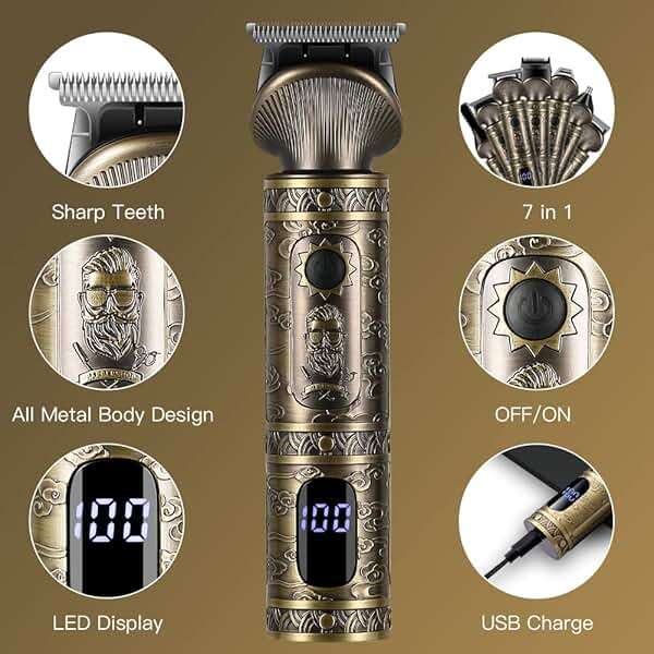 Scttomon Beard Trimmer Kit Professional Hair Clipper Zero Gapped T-Blade Electric Shaver Razor Nose Body Trimmer for Men Cordless Grooming Kit 7 in 1 - Image 8
