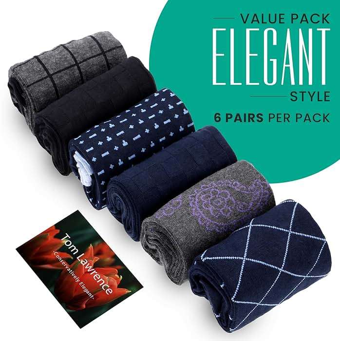 Tom Lawrence Mens Dress Socks -Premium Quality Soft Cotton- Pack of 6 in Gift Box, Assorted Patterned Dress Socks For Men 9-12, Breathable Soft Cotton- Nylon Blend - Image 2