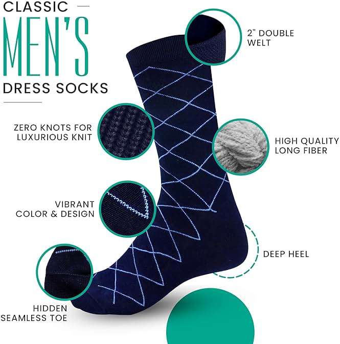 Tom Lawrence Mens Dress Socks -Premium Quality Soft Cotton- Pack of 6 in Gift Box, Assorted Patterned Dress Socks For Men 9-12, Breathable Soft Cotton- Nylon Blend - Image 3