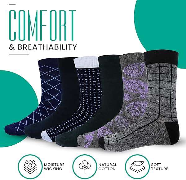 Tom Lawrence Mens Dress Socks -Premium Quality Soft Cotton- Pack of 6 in Gift Box, Assorted Patterned Dress Socks For Men 9-12, Breathable Soft Cotton- Nylon Blend - Image 4