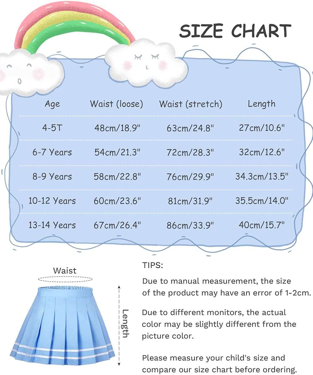 Auranso Girls Pleated Skirt Kids Tennis Elastic Waist Uniform Plaid Skirt 4-14 Y - Image 7