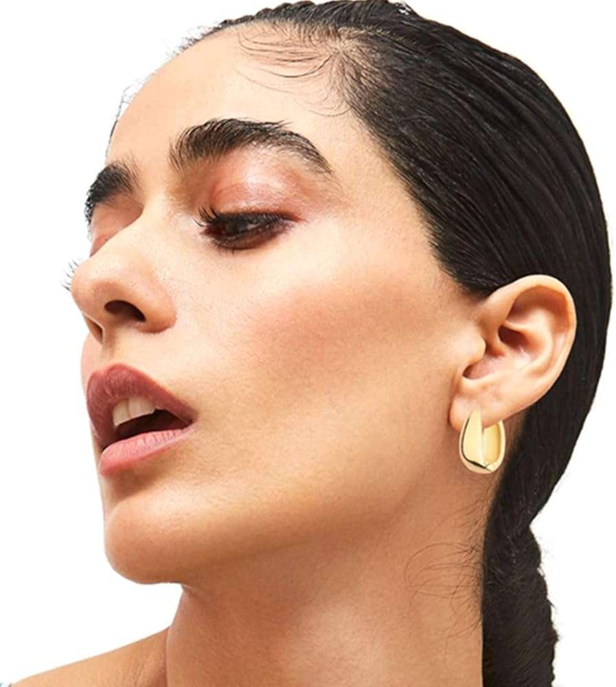 6 Pairs 14K Gold Plated Hoop Earrings for Women Lightweight Chunky Hoop Earrings Multipack Hypoallergenic, Thick Open Twisted Huggie Hoops Earring Set Jewelry for Gifts. - Image 3