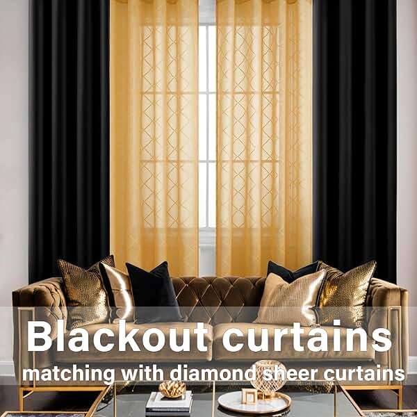 KOUFALL Gold Curtains for Living Room 84 Inches Long,Sheer Geometric Fancy Sheers Mid Century Modern Boho Curtains for Bedroom 2 Panels Set - Image 4