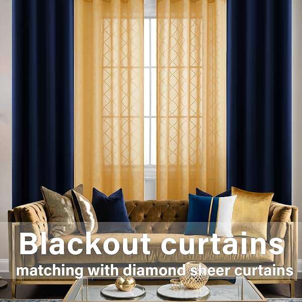 KOUFALL Gold Curtains for Living Room 84 Inches Long,Sheer Geometric Fancy Sheers Mid Century Modern Boho Curtains for Bedroom 2 Panels Set - Image 5