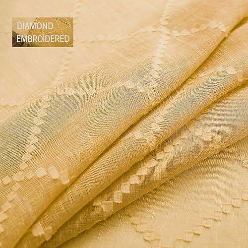 KOUFALL Gold Curtains for Living Room 84 Inches Long,Sheer Geometric Fancy Sheers Mid Century Modern Boho Curtains for Bedroom 2 Panels Set - Image 8
