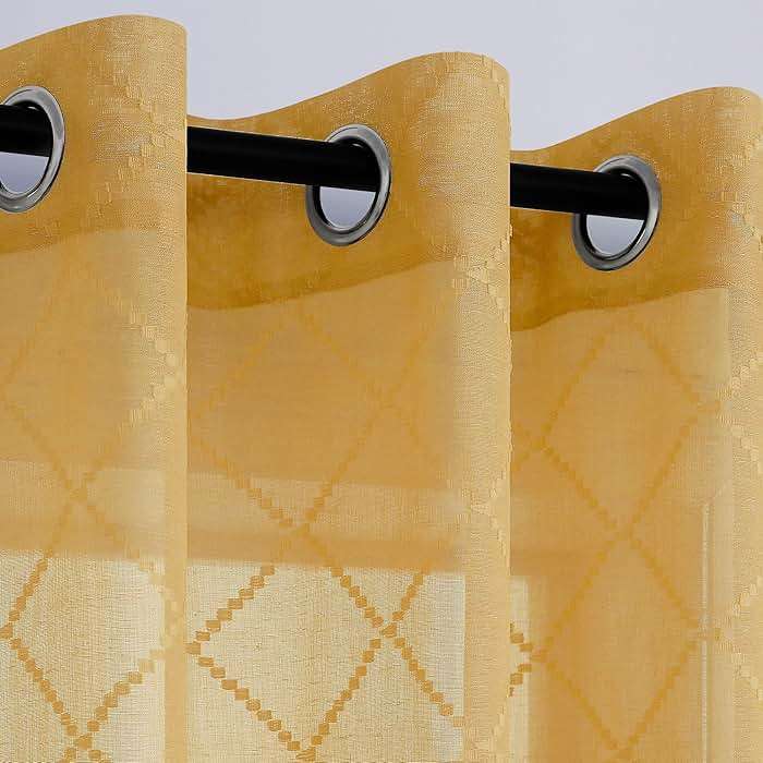 KOUFALL Gold Curtains for Living Room 84 Inches Long,Sheer Geometric Fancy Sheers Mid Century Modern Boho Curtains for Bedroom 2 Panels Set - Image 9