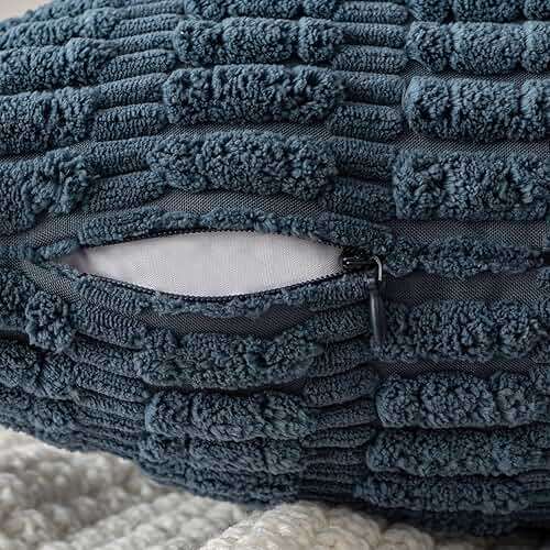 MIULEE Pack of 2 Corduroy Decorative Lumbar Throw Pillow Covers 20x12 Inch Soft Boho Striped Pillow Covers Modern Farmhouse Home Decor for Summer Coastal Sofa Living Room Couch Bed Blue - Image 3
