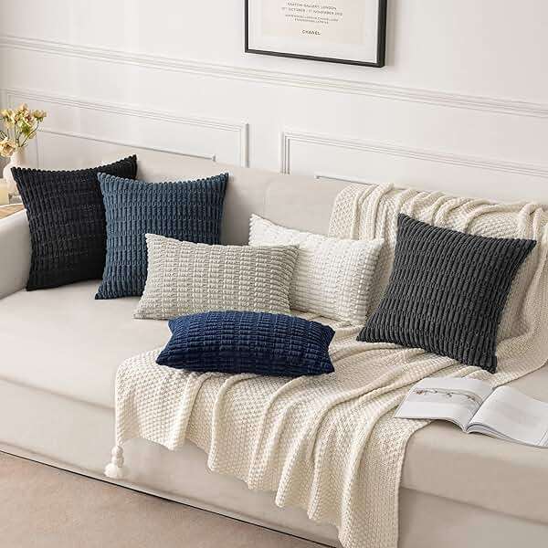 MIULEE Pack of 2 Corduroy Decorative Lumbar Throw Pillow Covers 20x12 Inch Soft Boho Striped Pillow Covers Modern Farmhouse Home Decor for Summer Coastal Sofa Living Room Couch Bed Blue - Image 5