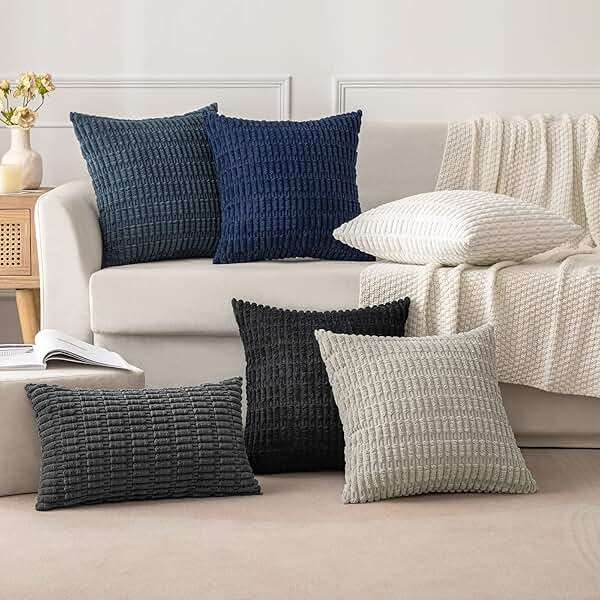 MIULEE Pack of 2 Corduroy Decorative Lumbar Throw Pillow Covers 20x12 Inch Soft Boho Striped Pillow Covers Modern Farmhouse Home Decor for Summer Coastal Sofa Living Room Couch Bed Blue - Image 6