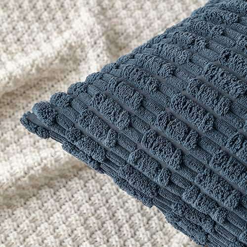MIULEE Pack of 2 Corduroy Decorative Lumbar Throw Pillow Covers 20x12 Inch Soft Boho Striped Pillow Covers Modern Farmhouse Home Decor for Summer Coastal Sofa Living Room Couch Bed Blue - Image 8