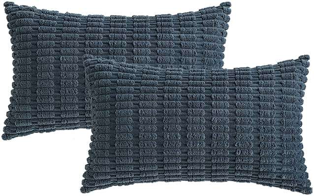 MIULEE Pack of 2 Corduroy Decorative Lumbar Throw Pillow Covers 20x12 Inch Soft Boho Striped Pillow Covers Modern Farmhouse Home Decor for Summer Coastal Sofa Living Room Couch Bed Blue - Image 9