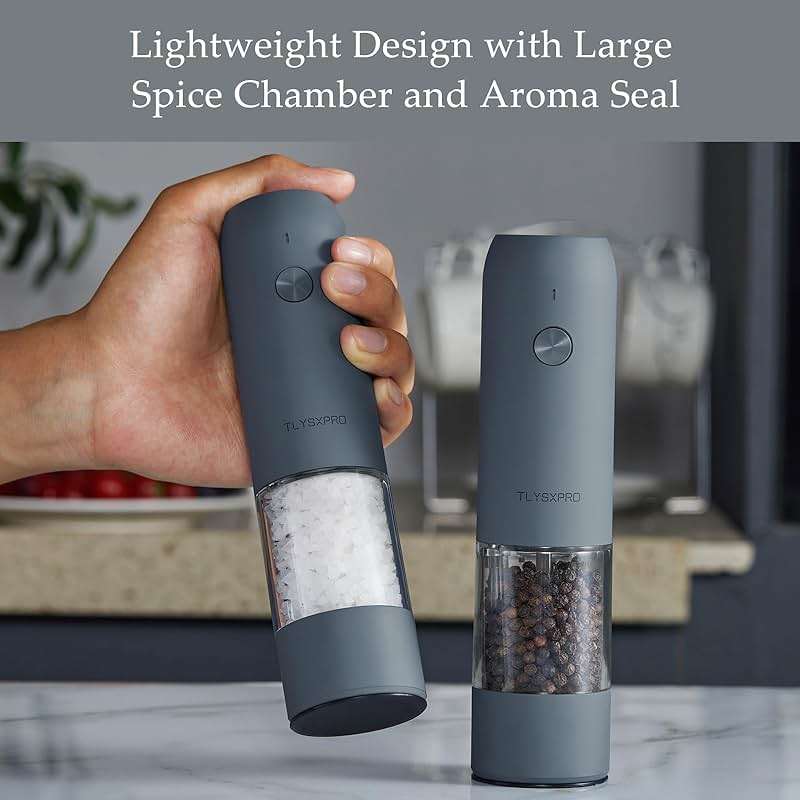 TLYSXPRO Electric Salt and Pepper Grinder Set with USB Rechargeable, Automatic One Hand Operation with Adjustable Coarseness, Pepper Mill Grinder Refillable with LED Light (2 Packs, Blue-Grey) - Image 4