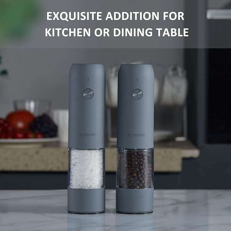 TLYSXPRO Electric Salt and Pepper Grinder Set with USB Rechargeable, Automatic One Hand Operation with Adjustable Coarseness, Pepper Mill Grinder Refillable with LED Light (2 Packs, Blue-Grey) - Image 7