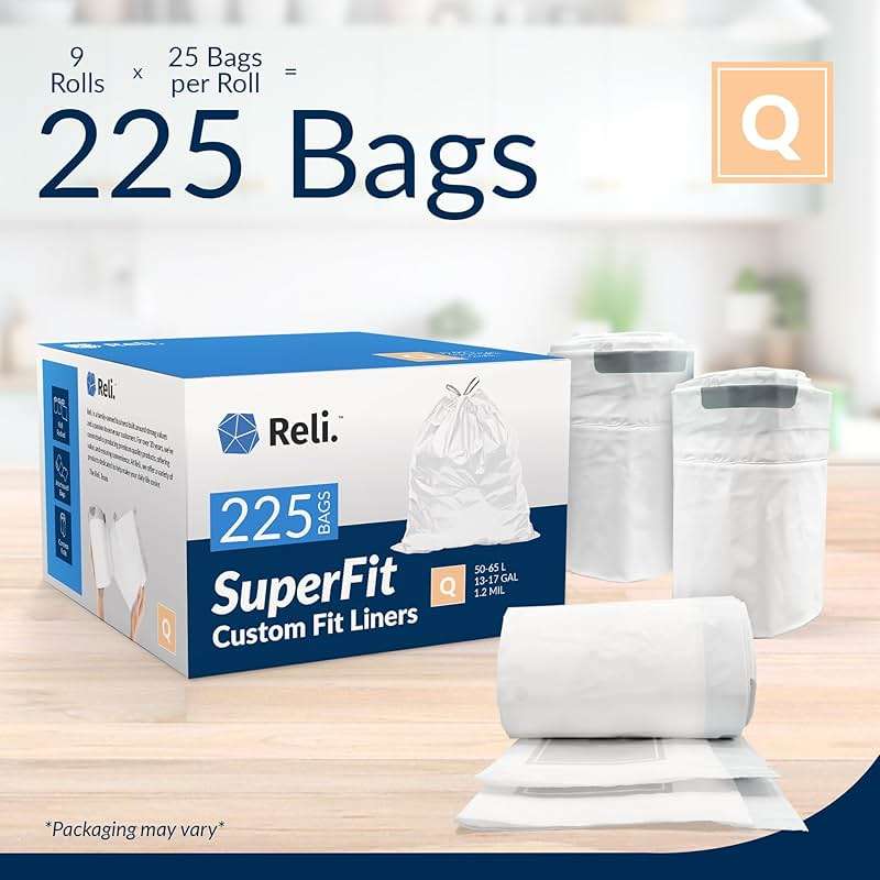 Reli. Code Q Trash Bags | 225 Count | Garbage Bags Comparable to Simplehuman Code Q | Custom Fit | 13-17 Gallon | Drawstring | 1.2 Mil - Image 2