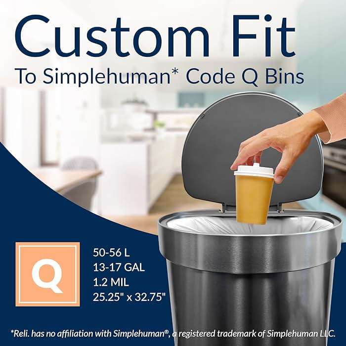 Reli. Code Q Trash Bags | 225 Count | Garbage Bags Comparable to Simplehuman Code Q | Custom Fit | 13-17 Gallon | Drawstring | 1.2 Mil - Image 5