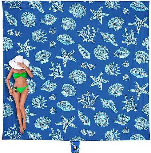 WEKAPO Beach Blanket Waterproof Sandproof Oversized, Extra Large Beach Mat Sand Free, Lightweight & Compact Sand Free Mat with 5 Stakes & 4 Corner Pockets - Image 1