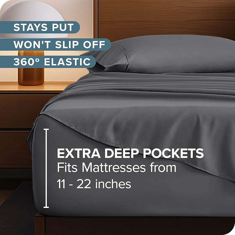Bare Home Queen Sheet Set - 22" Deep Pockets - Luxury 1800 Ultra-Soft Microfiber Queen Bed Sheets - Double Brushed - Easy Fit - 4 Piece Set - Bedding Sheets & Pillowcases (Queen, Grey) - Image 2