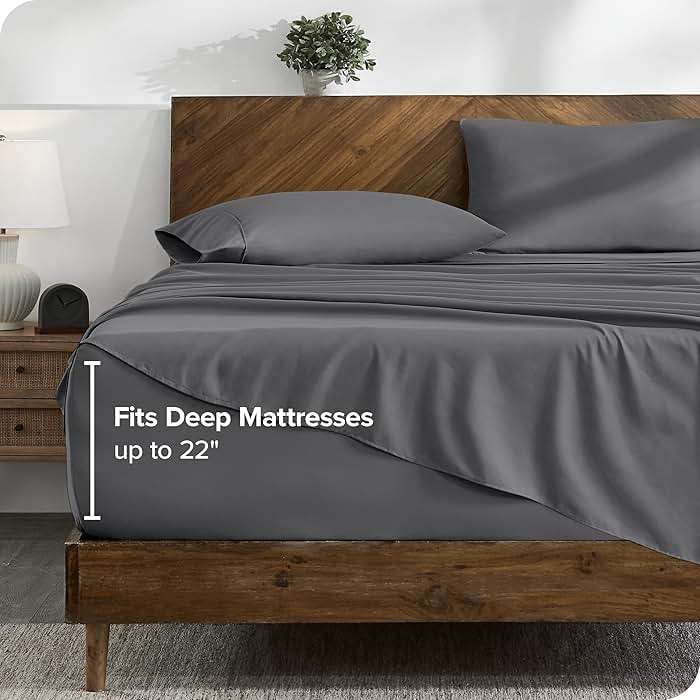 Bare Home Queen Sheet Set - 22" Deep Pockets - Luxury 1800 Ultra-Soft Microfiber Queen Bed Sheets - Double Brushed - Easy Fit - 4 Piece Set - Bedding Sheets & Pillowcases (Queen, Grey) - Image 3