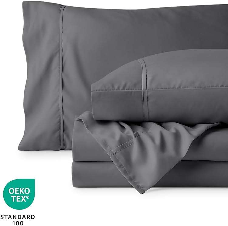 Bare Home Queen Sheet Set - 22" Deep Pockets - Luxury 1800 Ultra-Soft Microfiber Queen Bed Sheets - Double Brushed - Easy Fit - 4 Piece Set - Bedding Sheets & Pillowcases (Queen, Grey) - Image 7