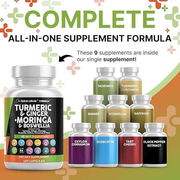 Clean Nutraceuticals Turmeric Moringa Supplement | Ginger Boswellia Saffron - Supplement for Women and Men with Ceylon Cinnamon, Tart Cherry, Quercetin Garlic Nettle Holy Basil - 1Pack - Image 2