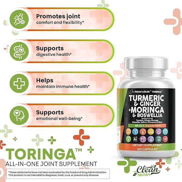 Clean Nutraceuticals Turmeric Moringa Supplement | Ginger Boswellia Saffron - Supplement for Women and Men with Ceylon Cinnamon, Tart Cherry, Quercetin Garlic Nettle Holy Basil - 1Pack - Image 5