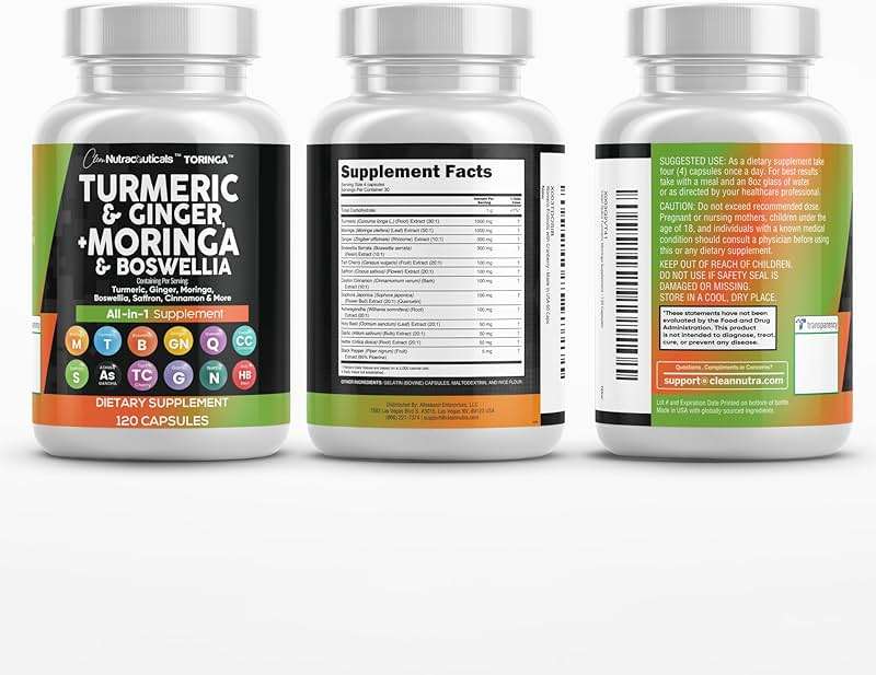 Clean Nutraceuticals Turmeric Moringa Supplement | Ginger Boswellia Saffron - Supplement for Women and Men with Ceylon Cinnamon, Tart Cherry, Quercetin Garlic Nettle Holy Basil - 1Pack - Image 8