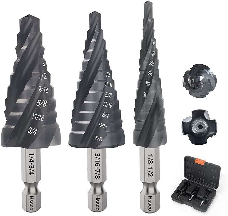 MABLEVI M35 Four Spiral Flute Cobalt Step Drill Bit Set 1/8"-7/8", Wear-Resistant TiAlN Coated 1/4" Hex Shank Unibit Step Bit for Metal, Stainless Steel, Aluminum, Wood, Plastic（3Pcs） - Image 1