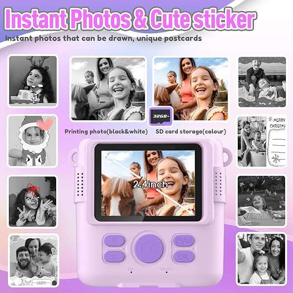 ESOXOFFORE Instant Print Camera for Kids, Christmas Birthday Gifts for Girls Boys Age 3-12,Kids Digital Cameras for Toddler, Portable Toy for 3 4 5 6 7 8 9 10 Year Old Girl with 32GB SD Card-Purple - Image 3
