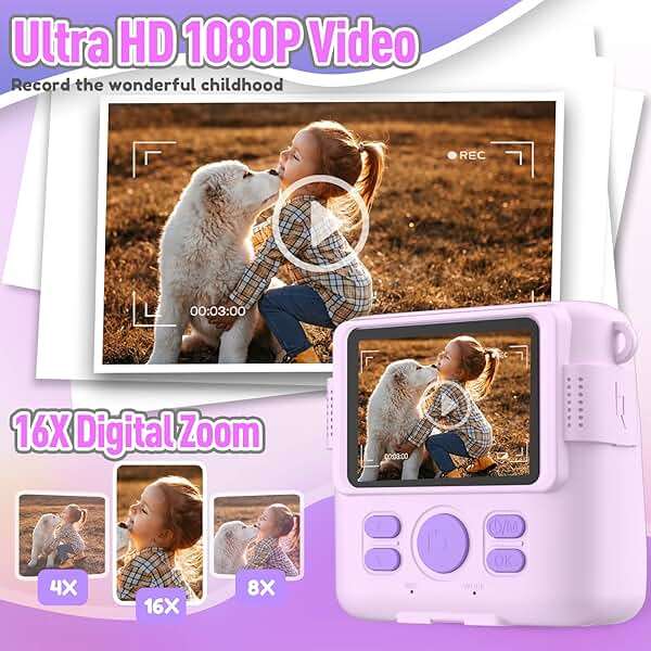 ESOXOFFORE Instant Print Camera for Kids, Christmas Birthday Gifts for Girls Boys Age 3-12,Kids Digital Cameras for Toddler, Portable Toy for 3 4 5 6 7 8 9 10 Year Old Girl with 32GB SD Card-Purple - Image 4