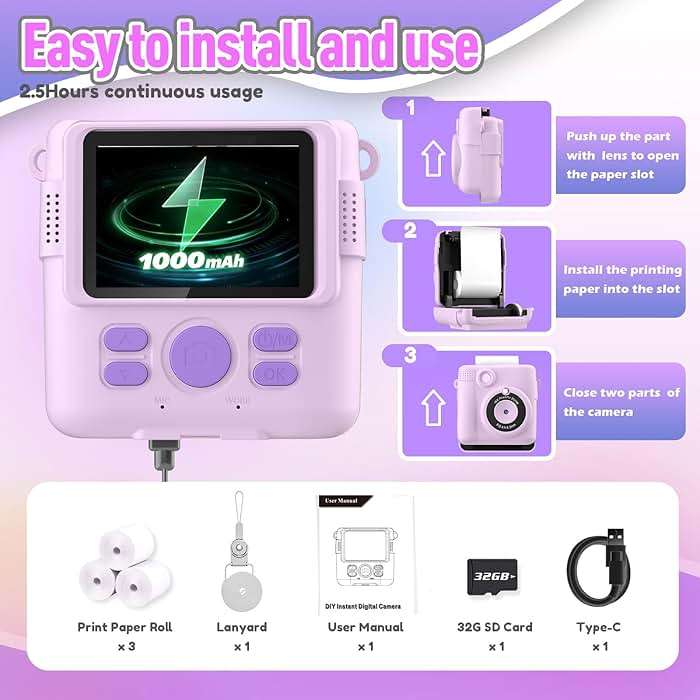 ESOXOFFORE Instant Print Camera for Kids, Christmas Birthday Gifts for Girls Boys Age 3-12,Kids Digital Cameras for Toddler, Portable Toy for 3 4 5 6 7 8 9 10 Year Old Girl with 32GB SD Card-Purple - Image 6