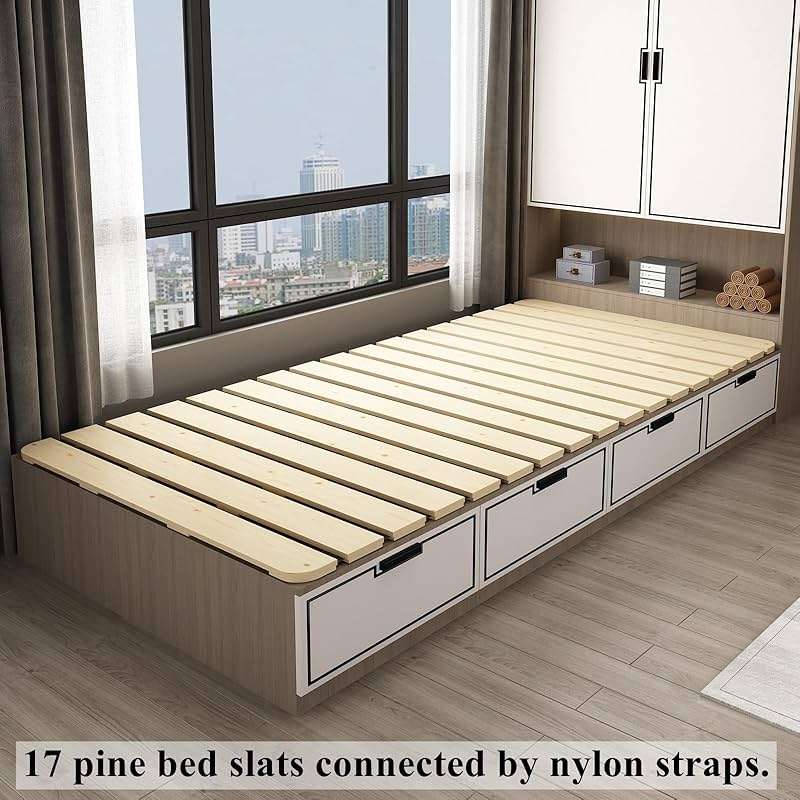 LOBOTOU Foldable Floor Bed Frame, Breathable Wooden Roll-Up Slats Base for Japanese Futon Mattress, Low Profile Sleep Bedding (Twin) - Image 4