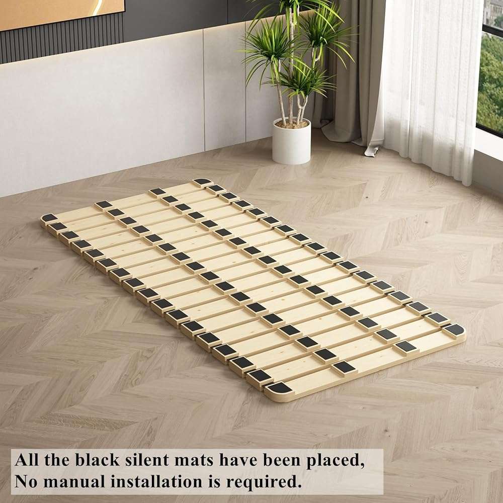 LOBOTOU Foldable Floor Bed Frame, Breathable Wooden Roll-Up Slats Base for Japanese Futon Mattress, Low Profile Sleep Bedding (Twin) - Image 6