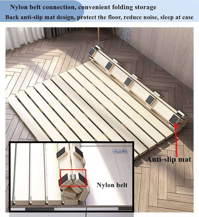 LOBOTOU Foldable Floor Bed Frame, Breathable Wooden Roll-Up Slats Base for Japanese Futon Mattress, Low Profile Sleep Bedding (Twin) - Image 8