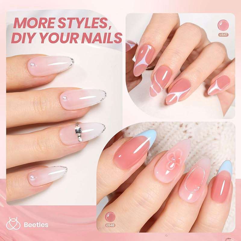 beetles Gel Polish Whispers of Love Jelly Gel Nail Polish Set - 6 Colors Milky White Nude Pink Neutral Sheer Translucent Soak Off UV Gel Nail Kit, Nail Concealer for Salon DIY Manicure Gift Women - Image 3