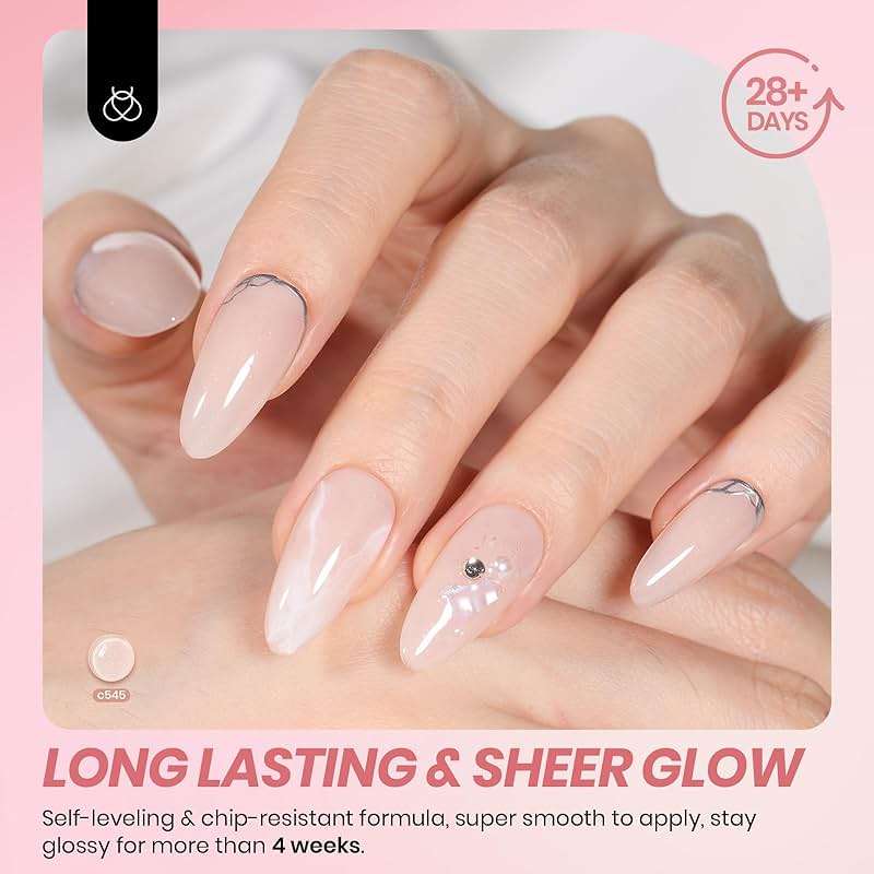beetles Gel Polish Whispers of Love Jelly Gel Nail Polish Set - 6 Colors Milky White Nude Pink Neutral Sheer Translucent Soak Off UV Gel Nail Kit, Nail Concealer for Salon DIY Manicure Gift Women - Image 4