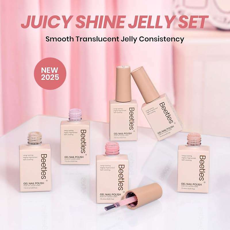 beetles Gel Polish Whispers of Love Jelly Gel Nail Polish Set - 6 Colors Milky White Nude Pink Neutral Sheer Translucent Soak Off UV Gel Nail Kit, Nail Concealer for Salon DIY Manicure Gift Women - Image 7