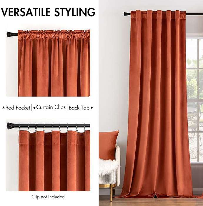 MIULEE Velvet Curtains 84 inches 2 Panels - Luxury Burnt Orange Blackout Curtains for Bedroom Living Room Thermal Insulated Super Soft Window Drapes Rod Pocket & Back Tab, Terracotta Rust Fall Decor - Image 2